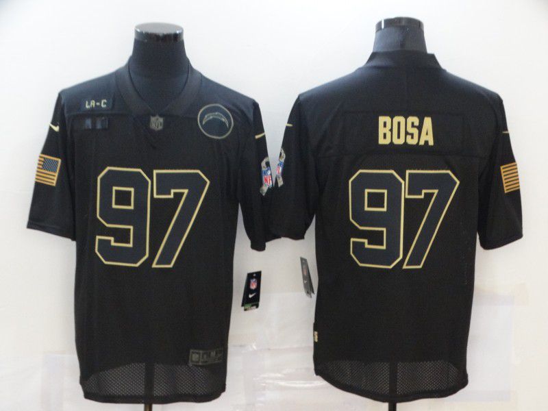 Men Los Angeles Chargers #97 Bosa Black gold lettering 2020 Nike NFL Jersey
